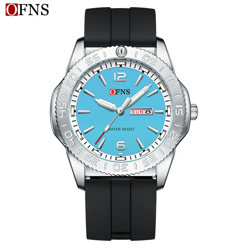 2026 Fashion Ofns 8015 Top Brand Student Double Calendar Quartz Watch Classic Nail Scale Waterproof Simple Casual Men's Luminous