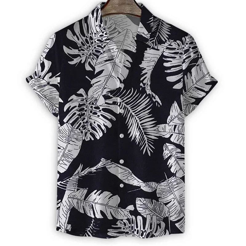 

Leaves Pattern Hawaiian Shirt For Men Exquisite 3D Printed Aloha Shirts Summer Vacation Short Sleeve Blouse Loose Lapel Tops