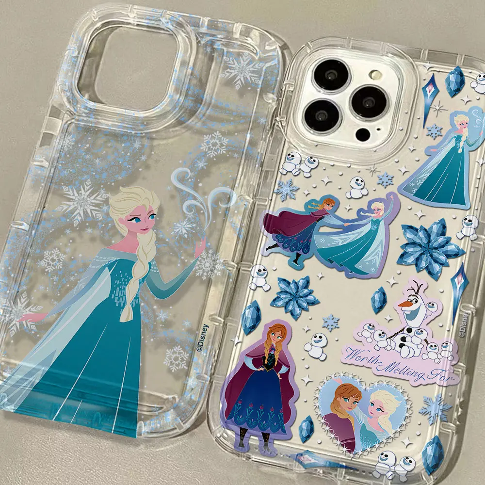 Lovely Frozen Snow Queen Clear Case for IPhone 16 15 14 13 12 11 Pro Max 14 15 7 8 Plus X XR XS Max Airbag Shockproof Cover