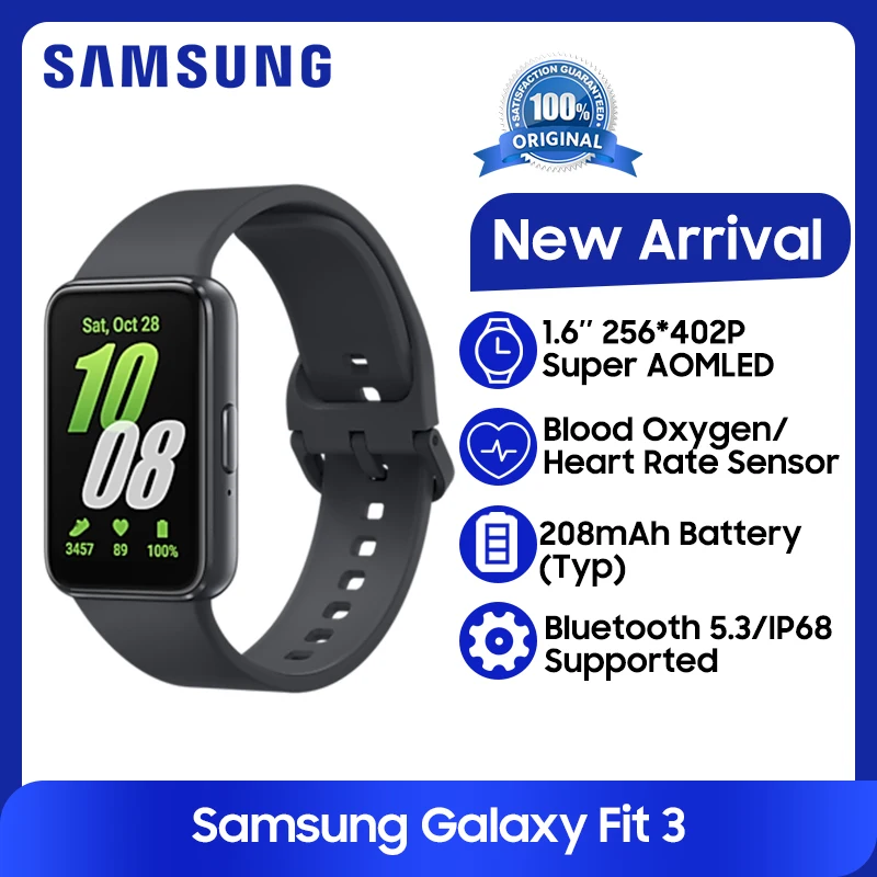 Samsung Galaxy Fit 3 SmartBand 1.6'' Super AMOLED Display Heart Rate Blood Oxygen Sensor 13 Days Battery Life IP68 Waterproof