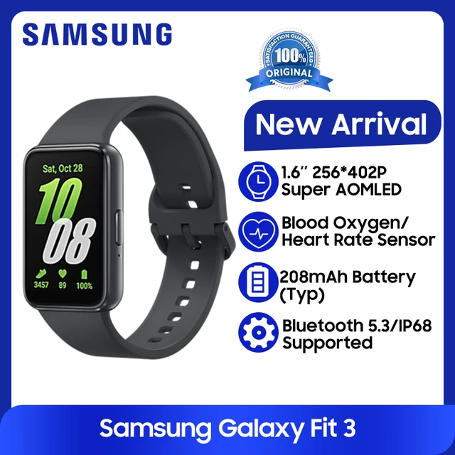 Samsung Galaxy Fit 3 SmartBand 1.6 Super AMOLED Ekran Kalp H z Kan Oksijen Sensoru 13 Gun Pil Omru IP68 Su Gecirmez AliExpress