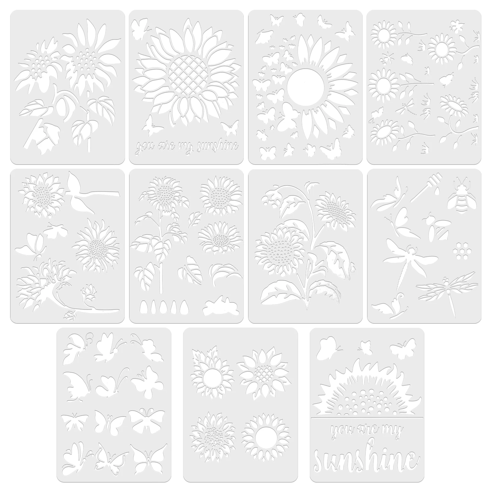 Translúcido PET Girassol Pintura Animal Stencil, Móveis DIY Craft, Graffiti reutilizáveis, modelo de desenho, a lenha, 11pcs