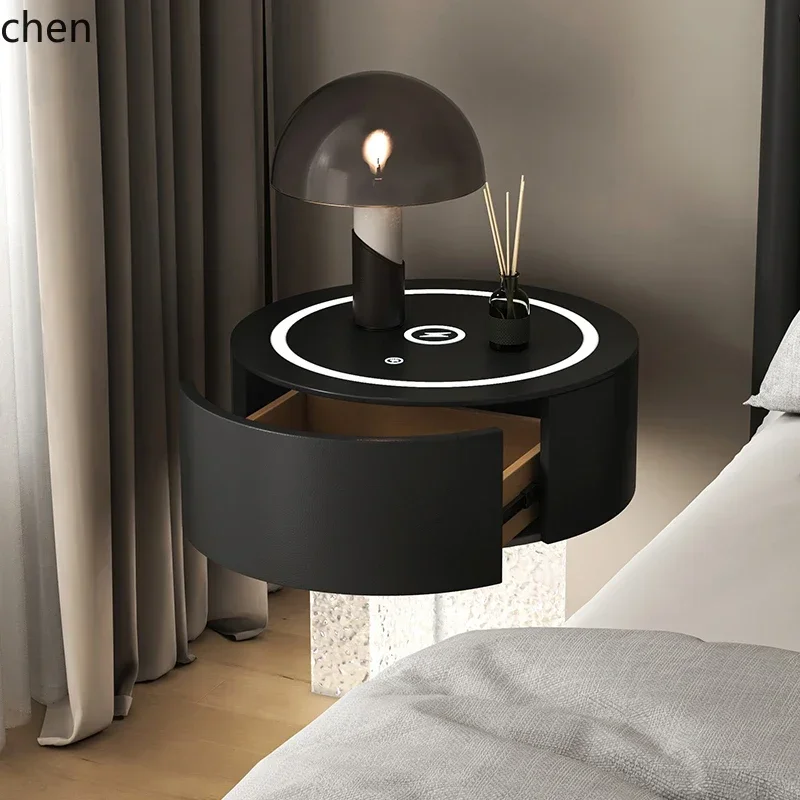 b11-7.1 smart three-color bedside table acrylic stone grain solid wood bedroom