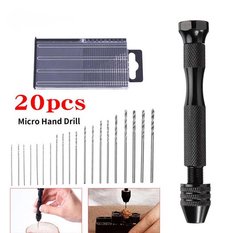 20Pcs Natural Black Perforated Woodworking Hand Twist Drill Twist Drill Set Mini Straight Shank Small Drill 0.3-1.6mm