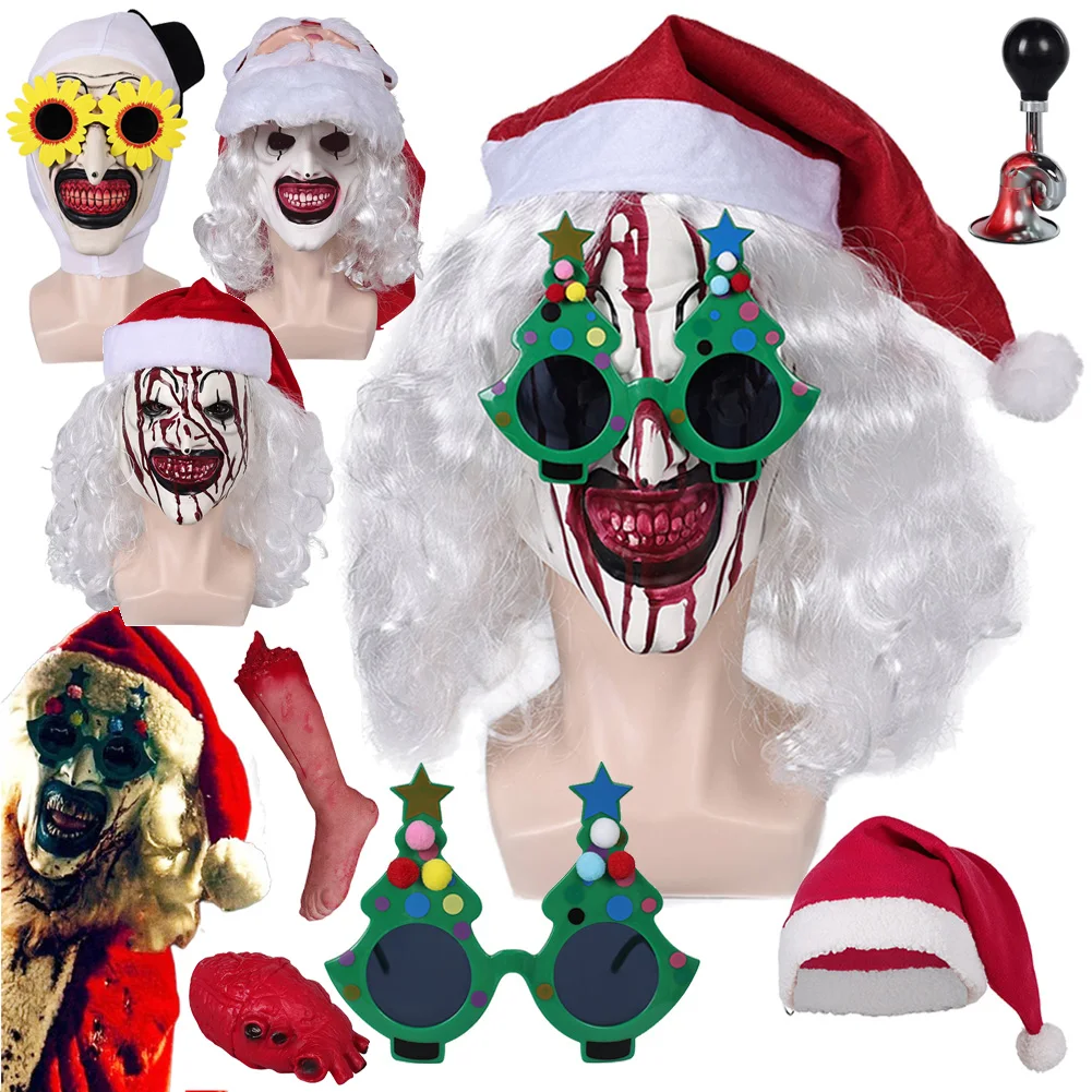 Art Clown Mask Glasses Cosplay 2024 Movie Terrifiering 3  Costume Accessories Halloween Bloodstained Mask Christmas Headgear