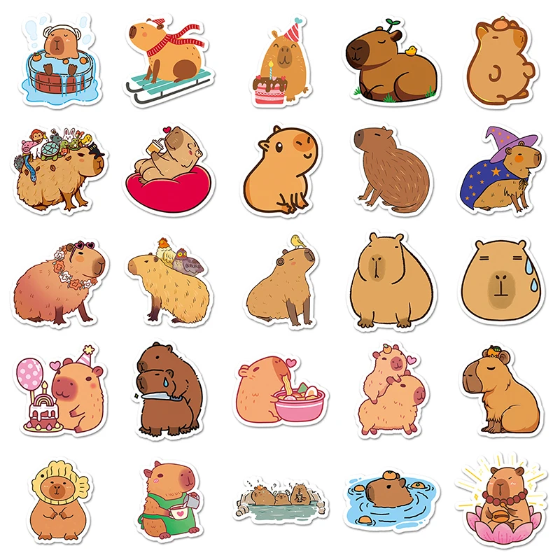 50Sheets Cartoon Creative Capybara Stickers Stationery Tablet Luggage Bottle Guitar Decoration Sticker DIY Waterproof Stickers