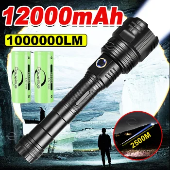 Nieuwe 12000mAh witte laserzaklampen 1000000 LM Ultra krachtige zaklamp Zoom USB oplaadbare lantaarn Outdoor campingzaklamp