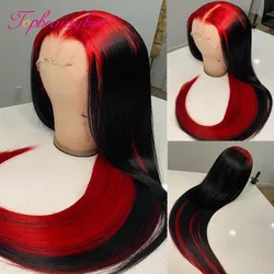 Red Ombre Highlight Colored Straight Lace Front Human Hair Wigs 180% Red Black 13X4 Lace Front Wig Remy Brazilian Lace Wigs