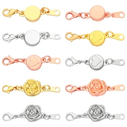 2Set Rose Flower Locking Magnetic Clasp Flat Round Closures Bracelet Extender Connector End Caps for DIY Necklace Jewelry Making