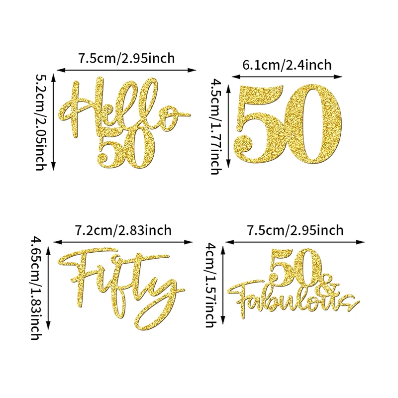 NUBECOM 24 Stück Geburtstagstorte Dekoration Glitzer 50 Cupcake Topper für Hallo 50 Hochzeitstag Party Kuchen Dekor Zubehör – Detail 4