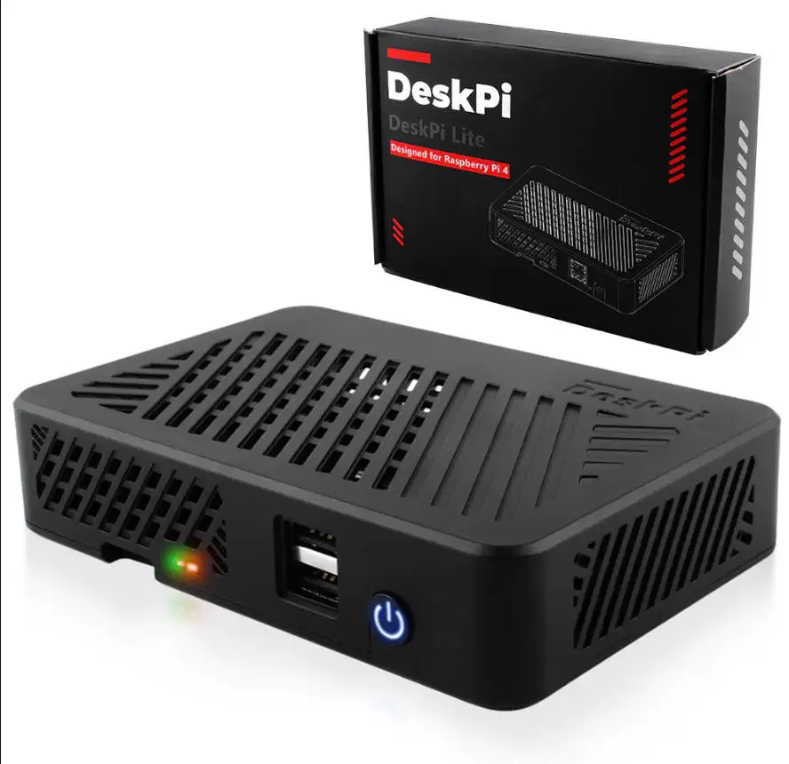 Deskpi Lite สำหรับ Raspberry Pi 4, พร้อมปุ่มเพาเวอร์/ฮีทซิงค์กับพัดลม PWM/HDMI ขนาดเต็มคู่/พอร์ต USB พิเศษสองพอร์ต