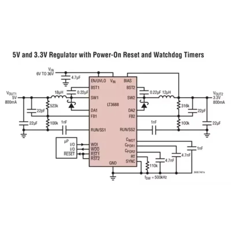 LT3688 LT3688EFE LT3688IFE LT3688HFE - Dual 800mA Step-Down Switching Regulator with Power-On Reset and Watchdog Timer