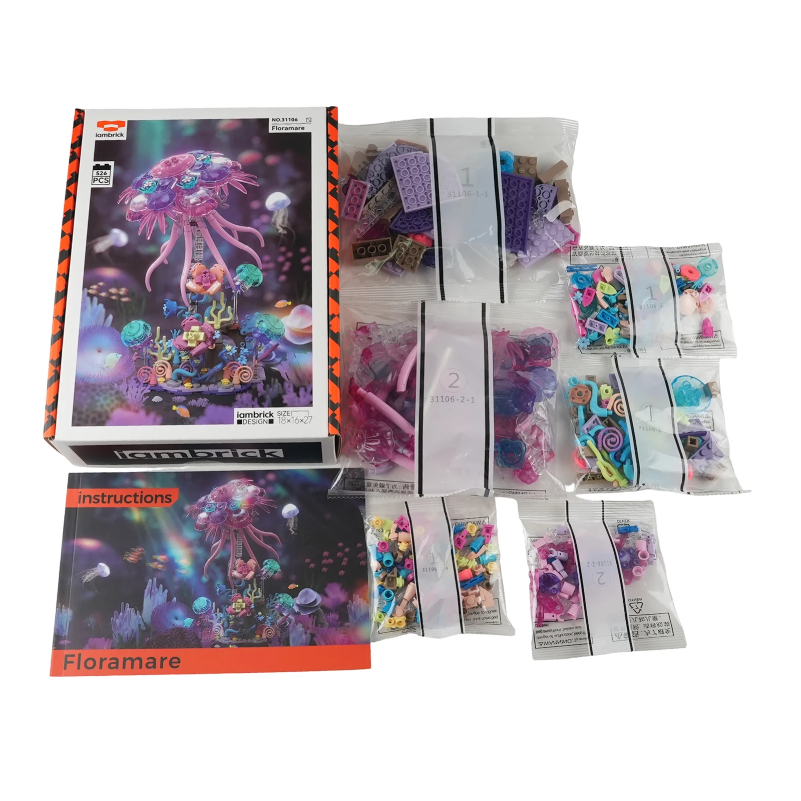 

526PCS Floramare Jellyfish Building Blocks with Flower Base Stand – Deep Sea Animal Model for Girls Room Decor Gift