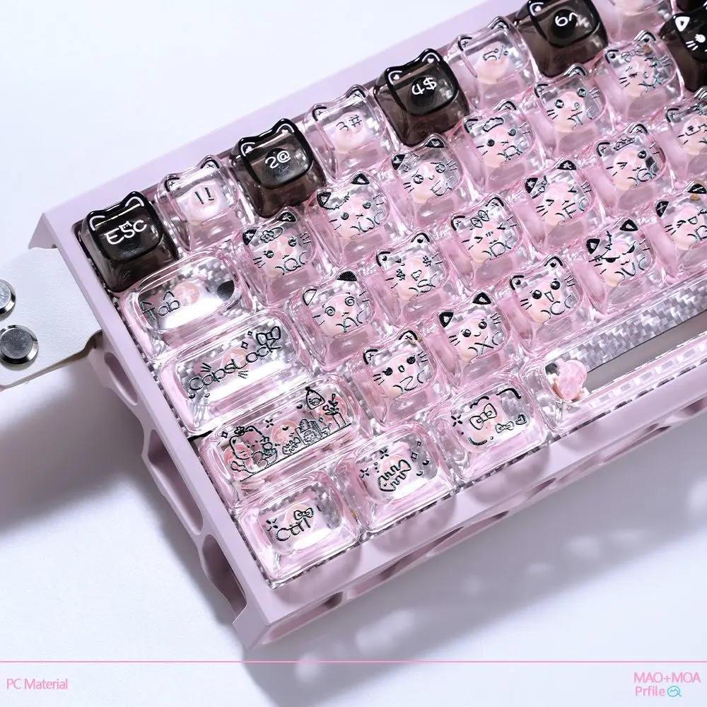 79-Key Cute Cat-Shaped Keycaps MAO+MOA Profiled Custom Transparent Mechanical Compatible with 61/64/65/67/68 MX-Switch Keyboards