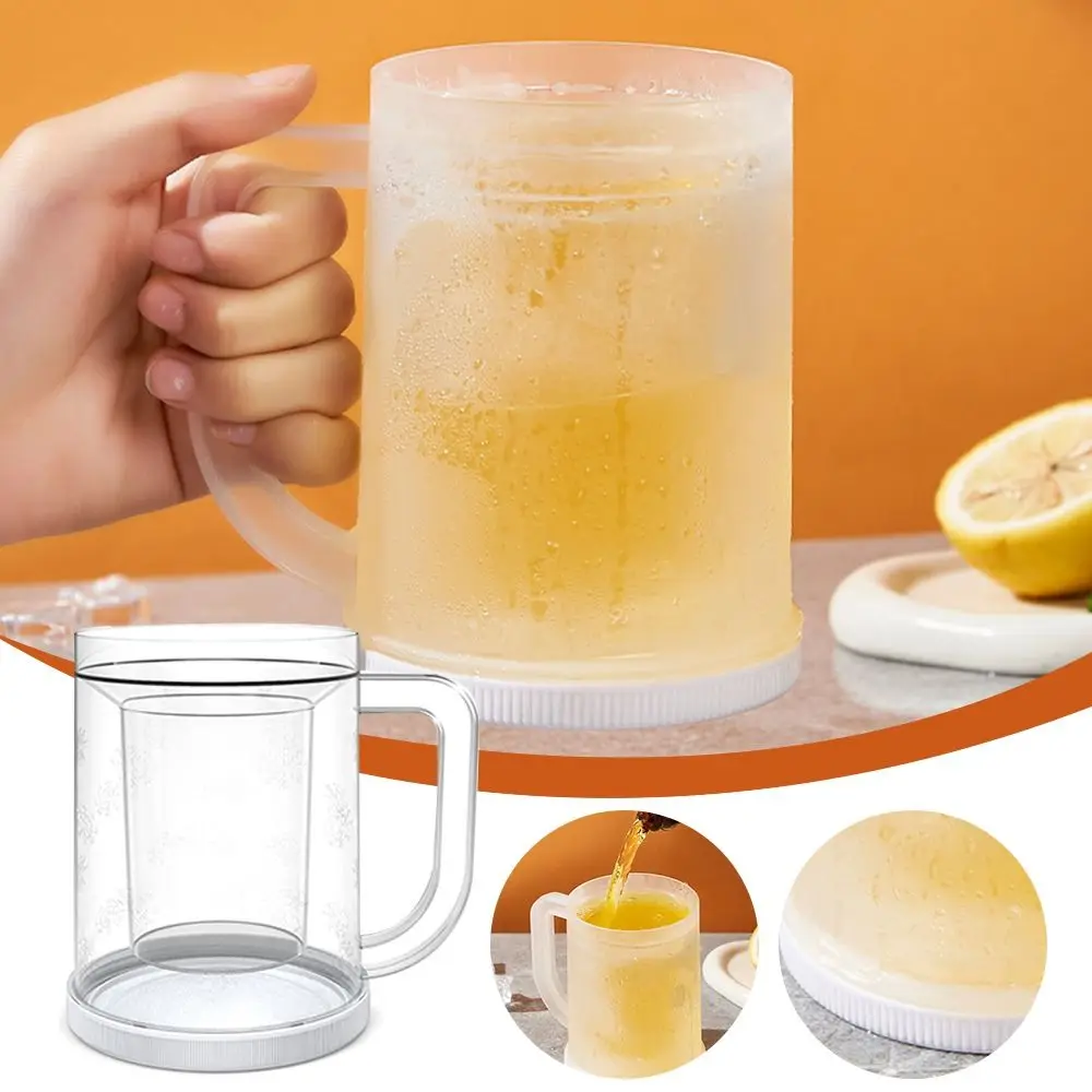 with Handle Liquid Refrigerator Frozen Cup Thickened PET/PP Double Wall Freezer Ice Mugs 20oz Cold Chilled Drink Cups Summer