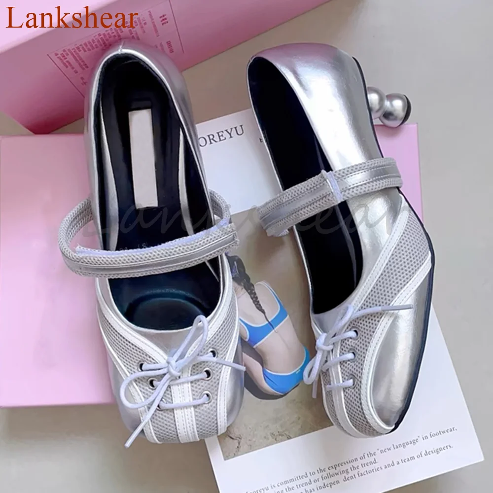 

Cross Tied Square Toe Women Pumps Butterfly Knot Silver Spring Fashion Hook and Loop Mary Jane Niche Design 2024 New Arrivals