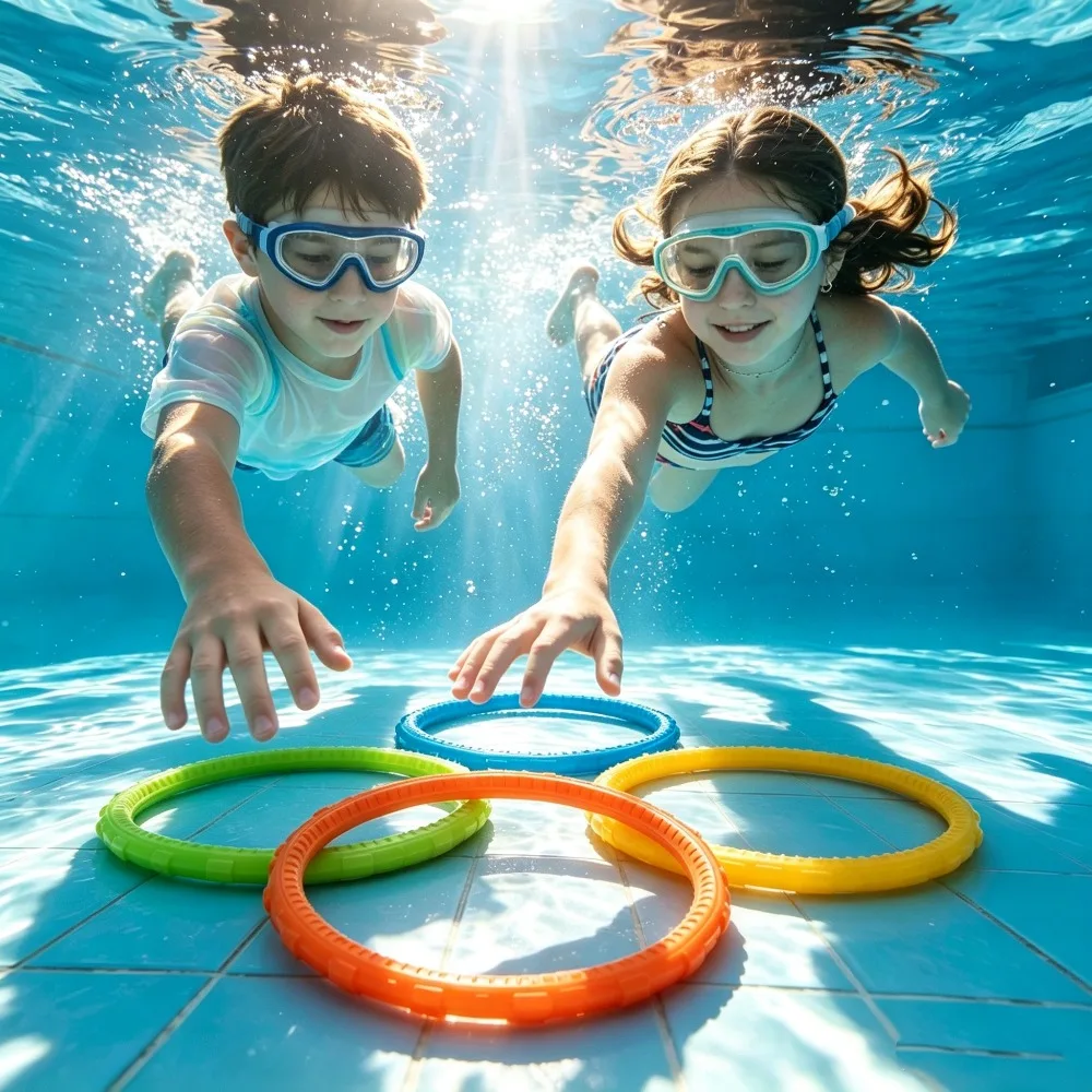7pcs Sinking Pool Dive Rings Textured Sinking Rings for Kids Swimming Pool Underwater Diving Games Training Toys