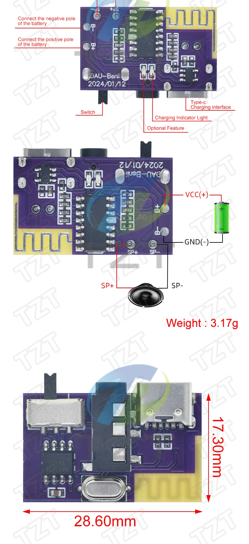 DC 3,5 V-5 V 5 W Bluetooth-kompatibel 5,4 Mono Verstärker Decoder = MP3 Player TWS 3,5mm AUX Modul Empfänger DIY Handgemachten Lautsprecher – Detail 2