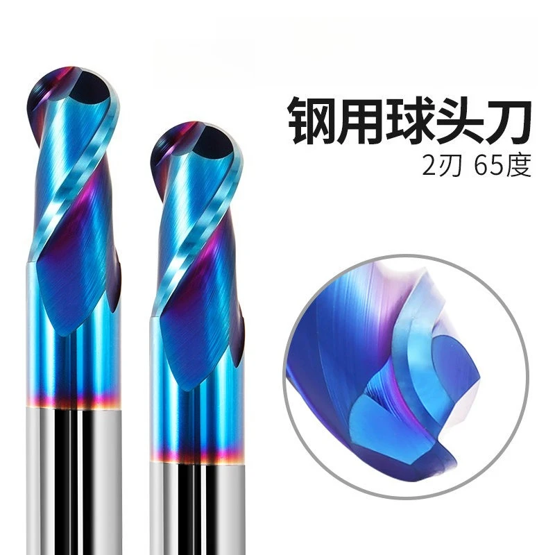 HRC65 2 Flute Ball Nose End Mill Tungsten Steel R Shape Carbide Milling Cutter For Stainless Steel