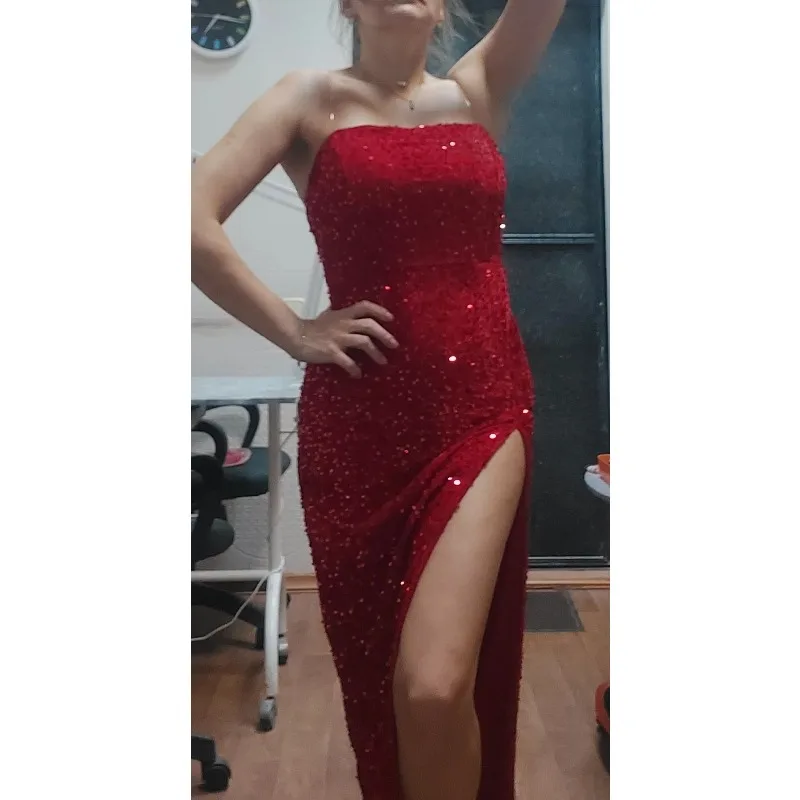Full Dress Women Party Long Dresses Split Slim Sequins Strapless Sleeveless Backless 2026 Sexy Vestidos Female Summer Maxi Gown