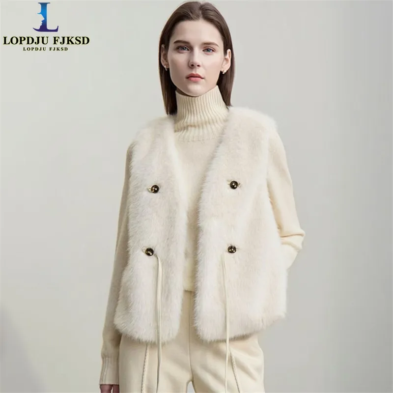 Faux Mink Fur Waistcoat for Womens,Chic Ladies Sleeveless Fur Vest Jacket,V-Neck Outwear Vests,New,2026