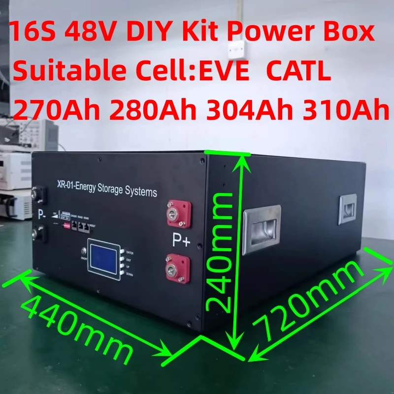 Boîtier d'alimentation avec stockage d'énergie empilé, boîtier de batterie veFePO4, kit de bricolage pour EVE CATL Calb 51.2 302AH, PC solaire domestique, 16S, 280 V