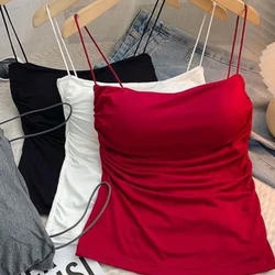 Seamless Tank Tops Women Sexy Vest Crop Casual Sports Underwear Bra Chest Pads Summer Female Lingerie Thin Strap Camisole