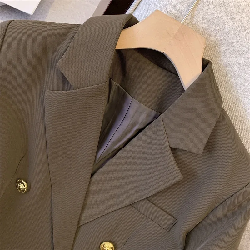 Manteau de costume à double boutonnage pour femme, grande veste professionnelle, monochromatique, printemps et automne, livraison gratuite