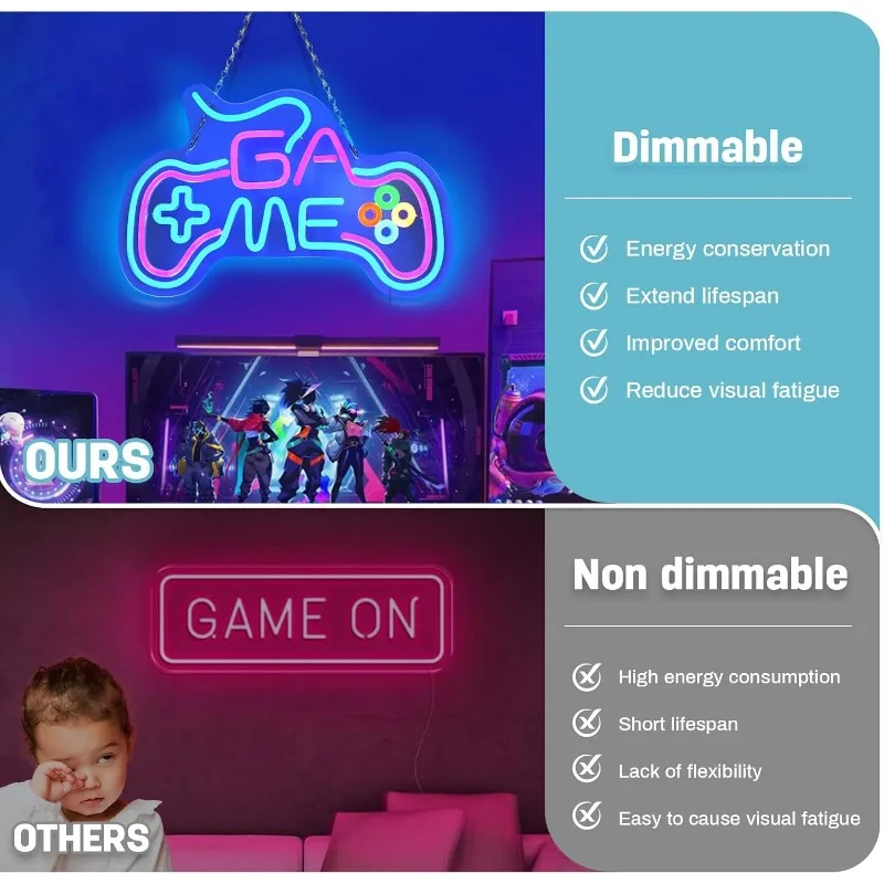 Gamer Neon Wall Decor เกมคอนโทรลเลอร์ป้ายนีออนสําหรับ Game Boy Room Decor USB Powered Dimmable Gamepad รูปร่าง LED ห้องนอนวัยรุ่นของขวัญ