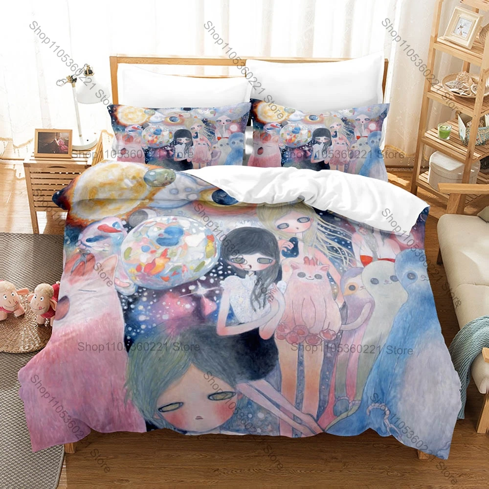 Cool Japanese Superflat Artist Aya Takano Pastel Fantasy Print Duvet Cover + 2 Pillowcases Soft Microfiber Art Fan Bedding