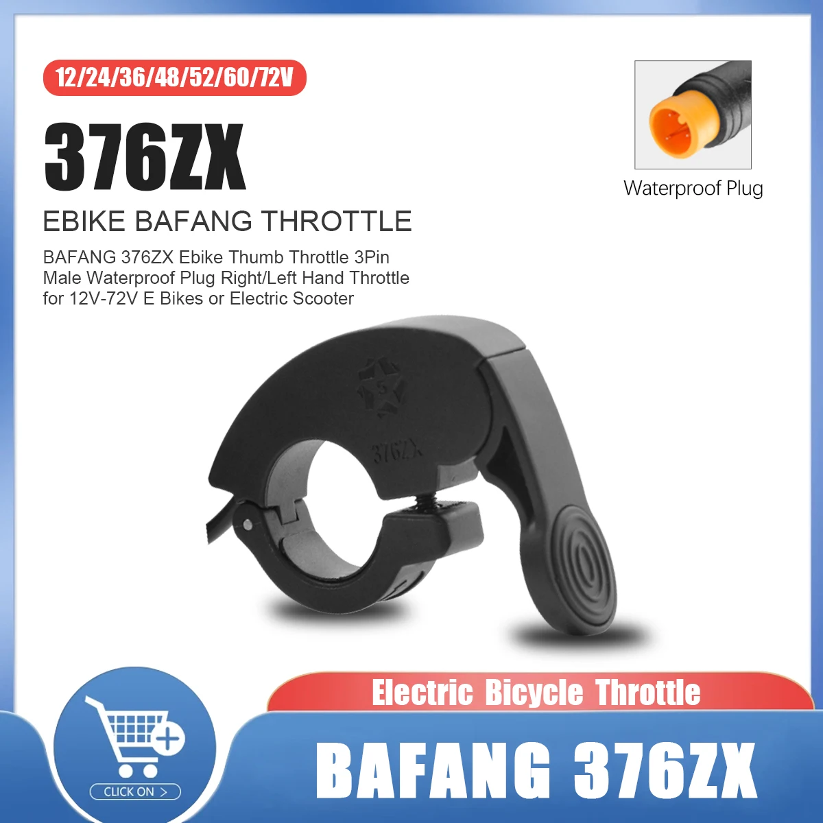 

Дроссельная заслонка Bafang 376ZX с водонепроницаемым 3-контактным разъемом 12 В-72 В для аксессуаров для электрического велосипеда BAFANG