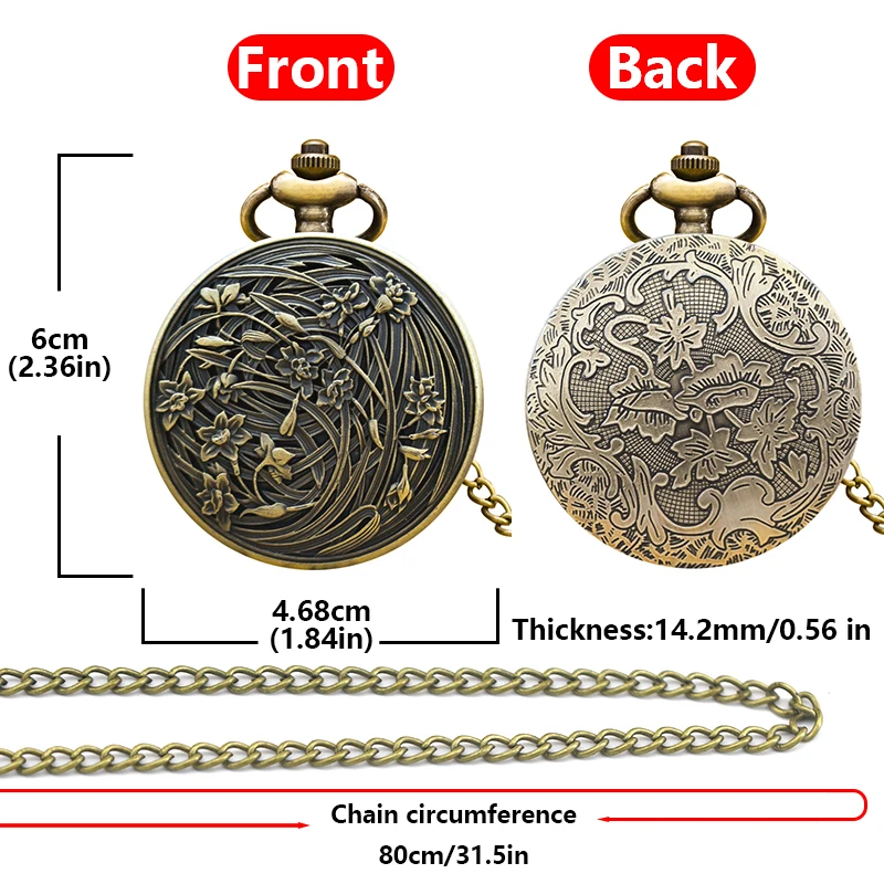 Vintage Bronze Clamshell แฟชั่นสร้างสรรค์ดอกไม้บรรเทานักเรียนสาวของขวัญสร้อยคอควอตซ์นาฬิกาพ็อกเก็ต