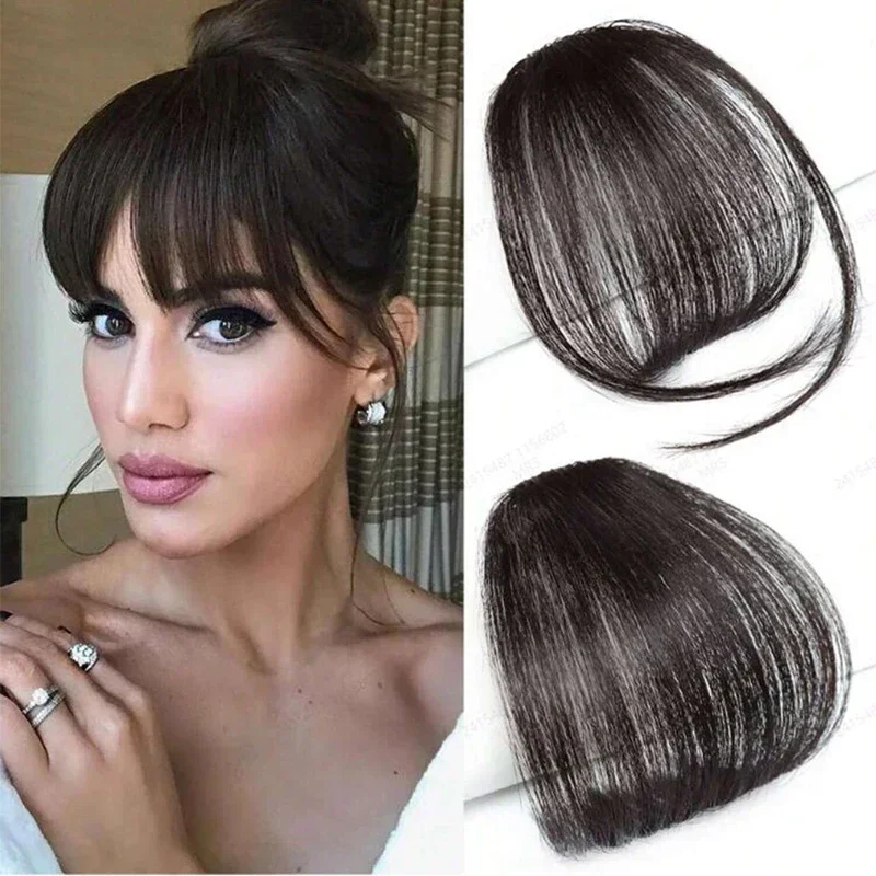 100% menschliches Haar unsichtbares Alter reduzierende Perücke mit natürlich flauschiger Luft knallt gerade Pony Haar teile Styling Accessoire Frauen