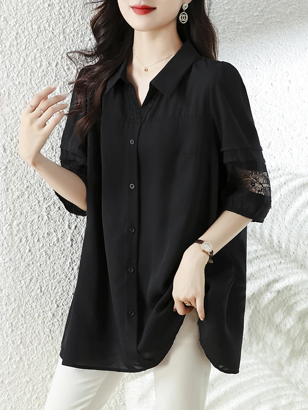 

Slimming Effect Loose f Sve irt Summer New Sle for plus Size Women Casual Sle Polyester Fiber Lantern Sve Top