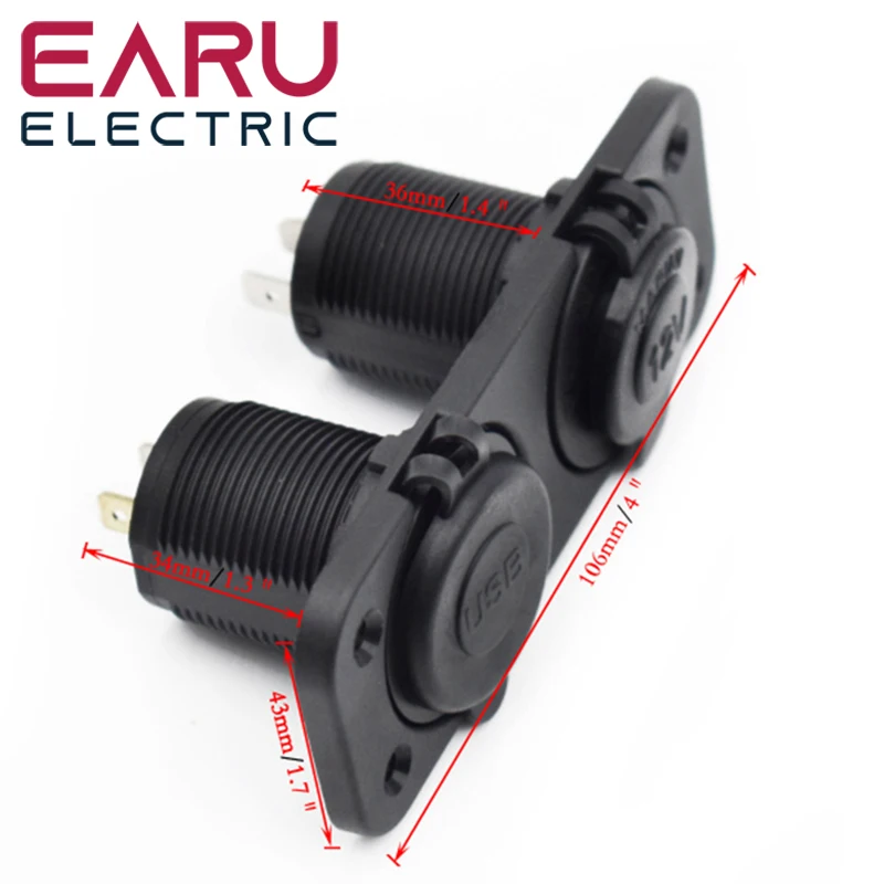 earu Cigarette Lighter Socket Splitter 12V Dual USB Charger Power Adapter Outlet for Car Boat Marine Motorcycle Scooter RV DIY