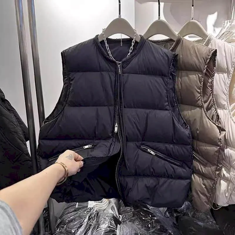 

Жилеты для женщин: однотонные, с круглым вырезом, повседневные, легкие, из хлопка, без рукавов, в корейском стиле, стеганые, топы для женщин