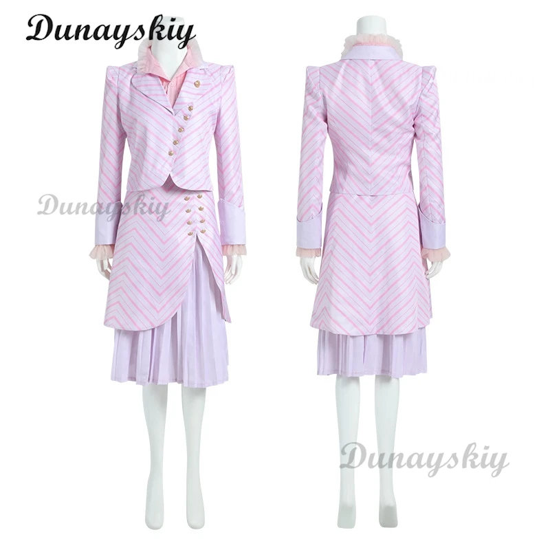 أزياء شريرة غليندا التأثيرية شعر مستعار الفيلم الشريرة الموسيقية أريانا غراندي المرأة الوردي فستان مخطط البدلة وتتسابق