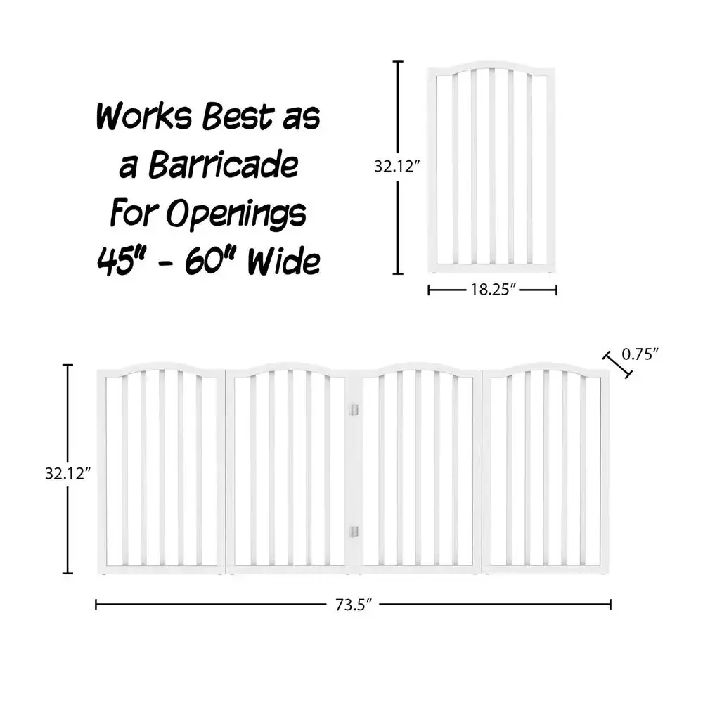 Foldable 4-Panel White Pet Gate Modern Scalloped Top Indoor Fence Stairway Doorway Freestanding Sturdy Design Ideal Small Dogs