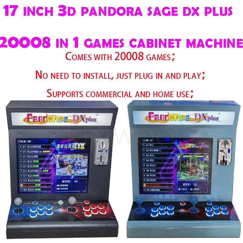 2024 17 Inch 3D Pandora SAGA DX Plus 20008 in 1 PCB Games Cabinet Joystick Button HDMI VGA Coin Slooter Arcade Console Bartop