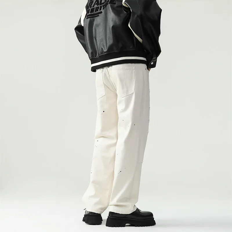 WTHT موضة الرجال الكتابة على الجدران تفعل التصميم القديم عادية الدينيم السراويل العصرية واسعة الساق فضفاض مستقيم الجينز الذكور 2025 الخريف 2A2297 #3