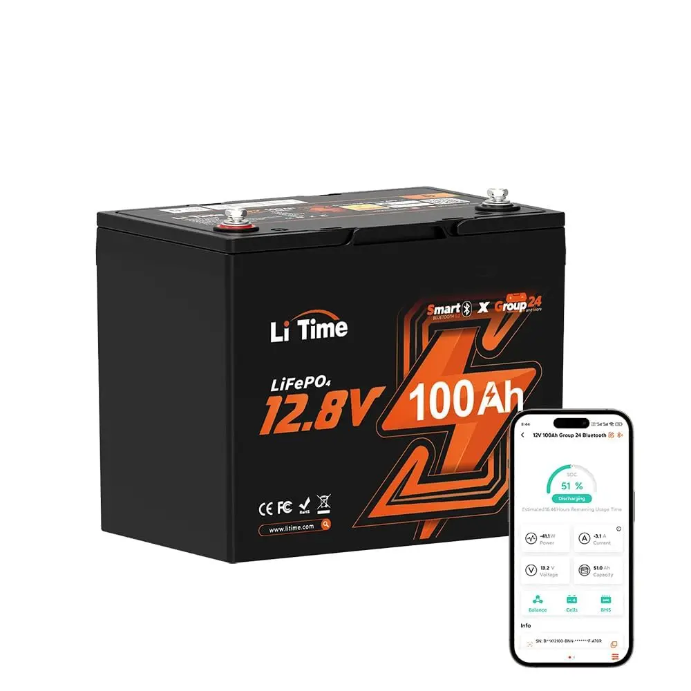 

12V 100Ah LiFePO4 Deep Cycle Battery Bluetooth Low Temp Protection for RV Camper Trailer Van Truck Marine, Custom