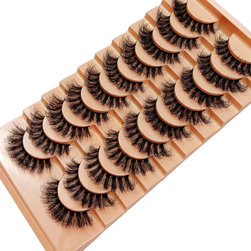 10 คู่รัสเซีย Strip Lashes Dramatic Fluffy False Lashes ปลอม Wispy ดู Messy ขนตาปลอม