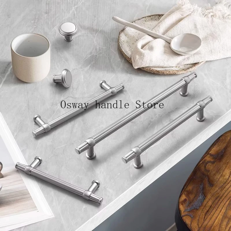 Handle cabinet door handle wardrobe retro new Chinese drawer kitchen modern simple silver hardware handle