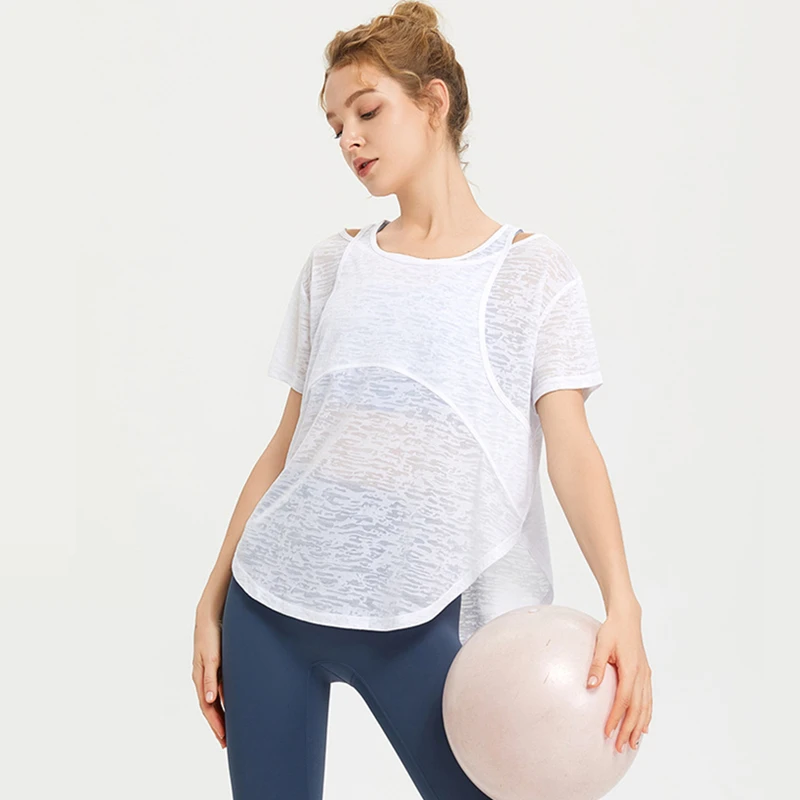 

Summer Women Yoga Shirt Loose Thin Sport T-Shirts Breathable Short Sleeve Running Shirt Curve Hem Gym Fitness Tops Blouse Female