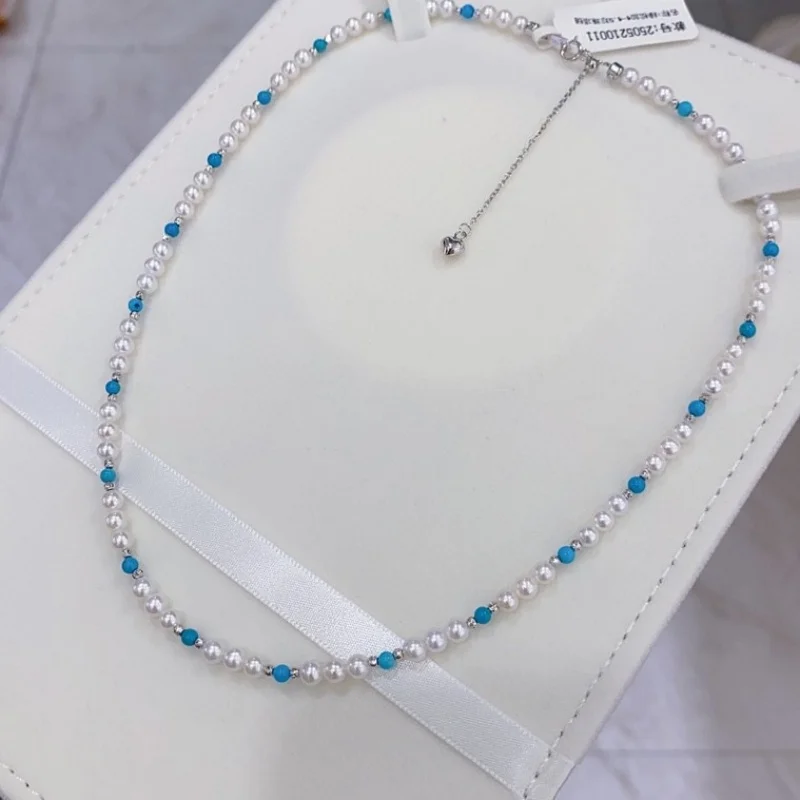SGARIT Sleeping Beauty Turquoise Necklace For Women Genuine Fresh Water White Pearl Necklace Party Engagement Elegant Jewelry view 4