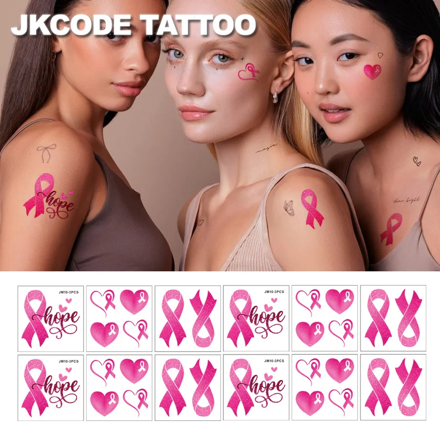 12 Stück temporäre Tattoos mit rosa Schleife und der Aufschrift „Hope“ – Zeigen Sie Ihre Unterstützung, wasserfeste Aufkleber zur Aufklärung über Brustkrebs – Detail 3