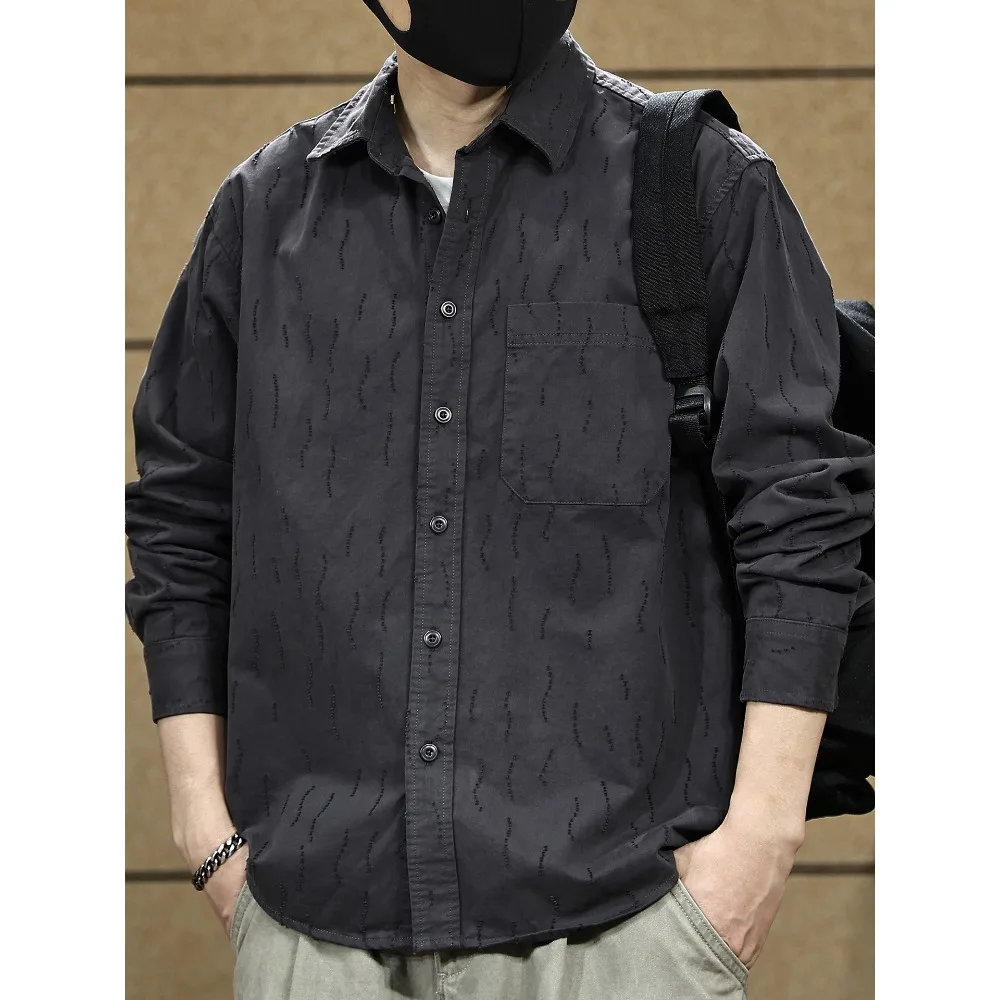 

Spring and Autumn's new retro trendy brand workwear shirt, loose and large-sized, cool and stylish casual long-sleeved jacket