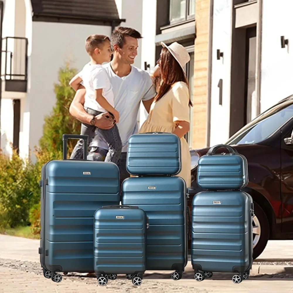 6-piece hardshell abs suitcases with 8 silent spinner wheels: durable and lightweight luggage set for family travel