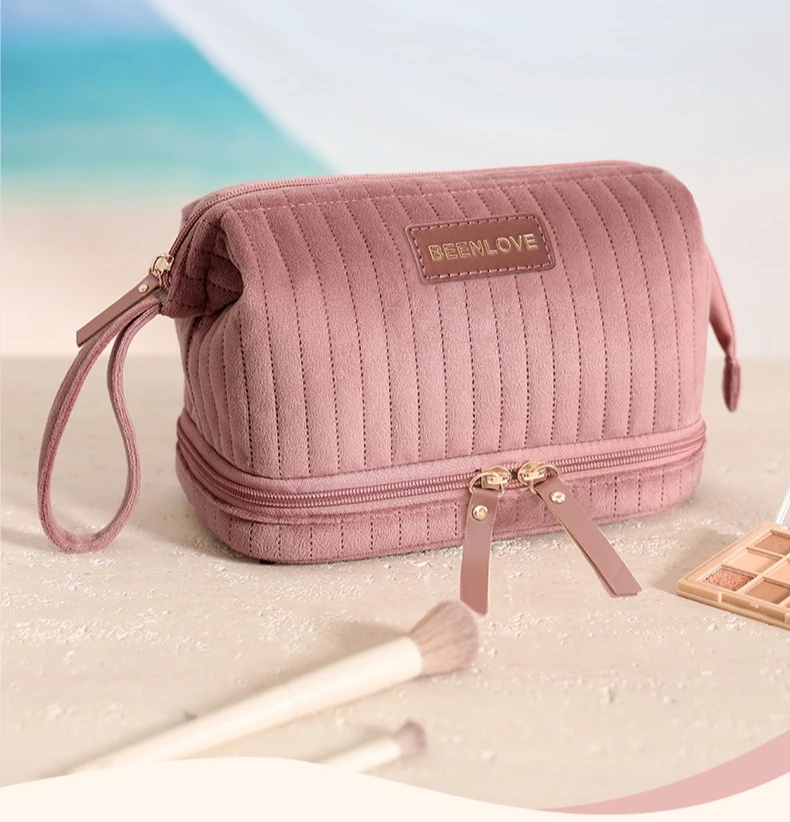 Tragbare Make-up-Organizer-Tasche, große Kapazität, Kosmetiktasche mit mehreren Fächern für Pinsel, Kosmetika, Reiseaufbewahrung – Detail 1