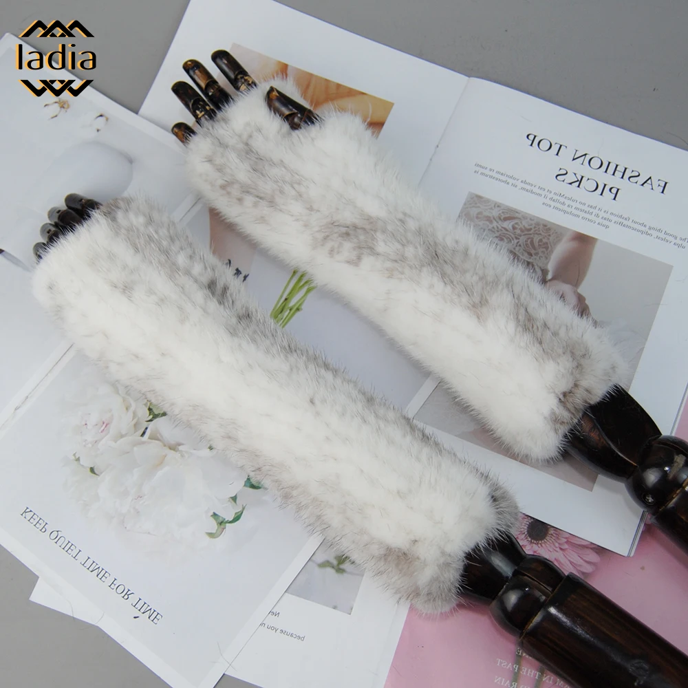 Winter Fur Paws Gloves Women Knit High Genuine Long Gloves Woman Knitted Real Mink Fur  Sleeves Leg Warmers Fingerless Gloves